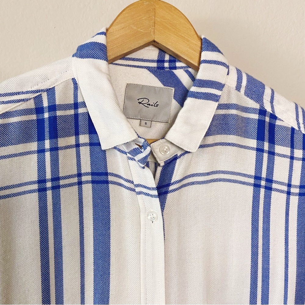 Rails White and Blue Short Sleeve Women's flannel plaid Top, Small, SOFT - Picture 3 of 15